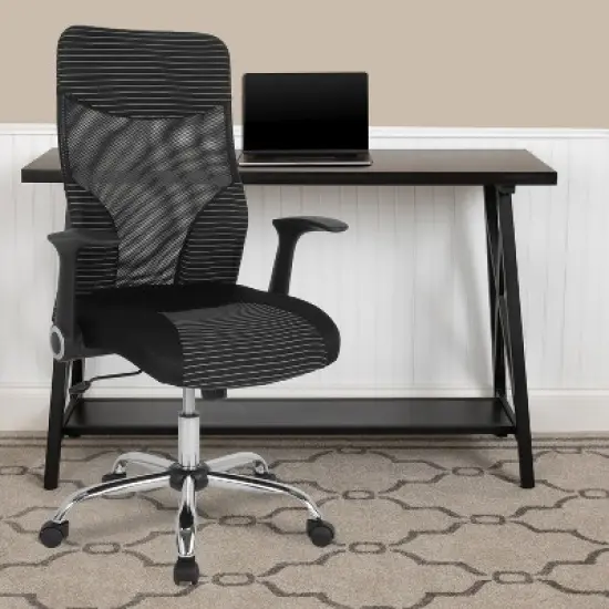 Emma and Oliver High Back Black/White Ergonomic Office Chair with Contemporary Mesh Design image {1}