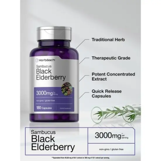Horbaach Black Elderberry 3000 mg | 180 Capsules image {2}