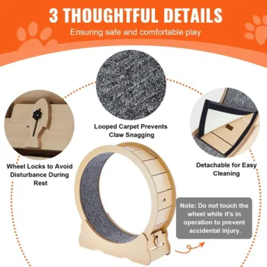 VEVOR Cat Exercise Wheel, Large Cat Treadmill Wheel for Indoor Cats, 35.8 inch Cat Running Wheel with Detachable Carpet and Cat Teaser, Beige image {6}