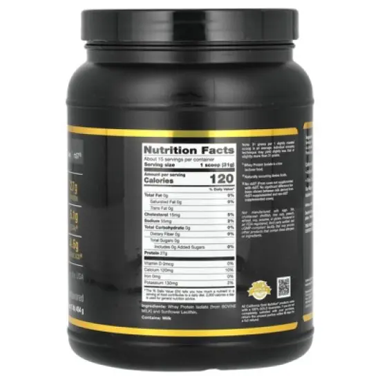 California Gold Nutrition Sport, Whey Protein Isolate, Unflavored, 1 lb (454 g) image {1}