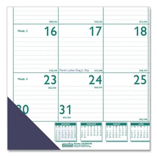 Express Track Monthly Desk Pad Calendar, 22 x 17, White/Teal Sheets, Teal Binding, 13-Month: Jan 2026 to Jan 2027 image {3}