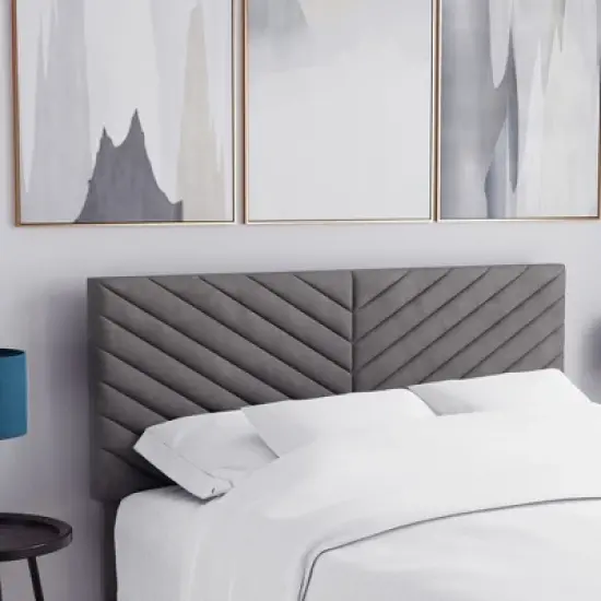 Queen Crestwood Upholstered Chevron Pleated Headboard with USB Ports Gray - Hillsdale Furniture image {10}