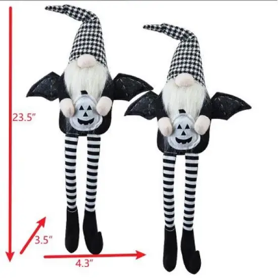 Whisen Fabric Sitting Gnome, Wings & Plaid Hat, Halloween Decoration image {5}