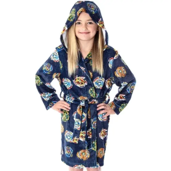 Beyblade Burst Boys' Spinner Tops Graphic Fleece Plush Hooded Robe Bathrobe Blue image {3}