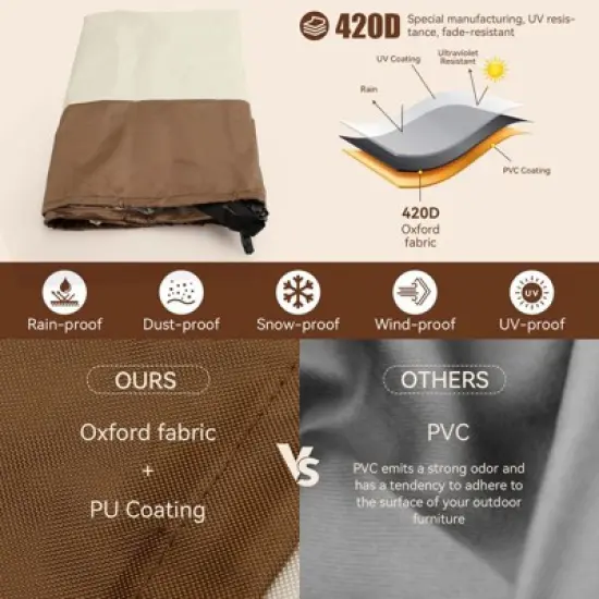 Topteng Waterproof Outdoor Patio Round Table Cover - Beige image {2}