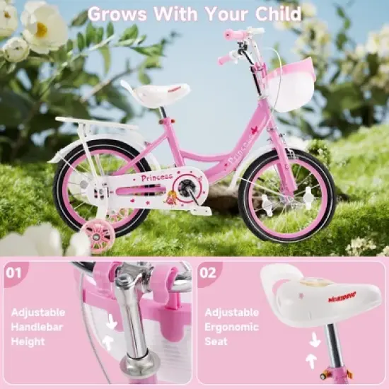 Topteng Girl Children's Bicycle Outdoor Ride-On Bike with Kickstand, Adjustable Seat, and Basket, Pink/Purple image {4}