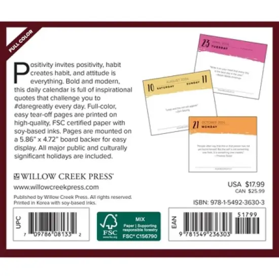 Willow Creek Press 2024 Daily Desk Calendar 5.2"x6.2" Dare Greatly image {1}