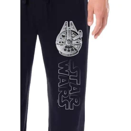 Star Wars Mens' Movie Film Title Logo Millennium Falcon Sleep Pajama Pants Black image {1}