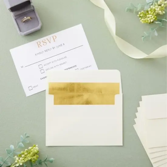 Best Paper Greetings 50 Pack Ivory and Gold Envelopes 4x6, A6 Size for Wedding and Party Invitations, Self Adhesive Peel-and-Stick image {2}