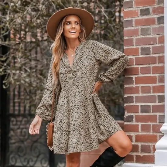 Women's Speckled Print Peasant Sleeve Mini Dress - Cupshe image {3}