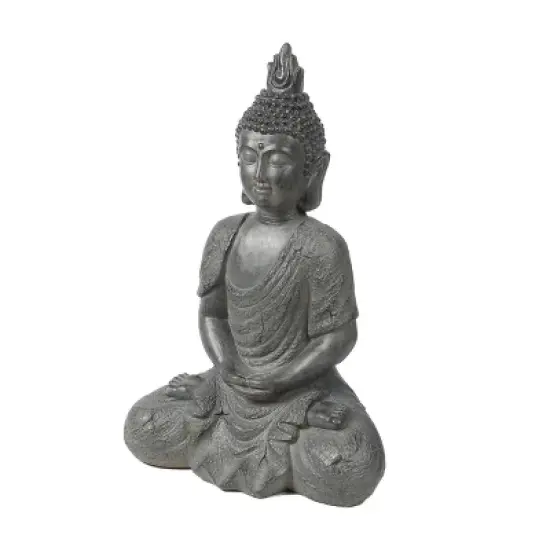LuxenHome 21.75" Gray MgO Meditating Buddha Garden Statue image {4}