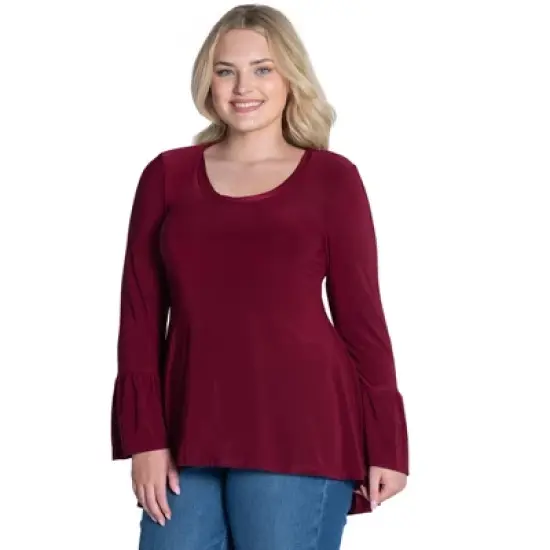 Womens Plus Size Long Bell Sleeve High Low Tunic Top image {1}