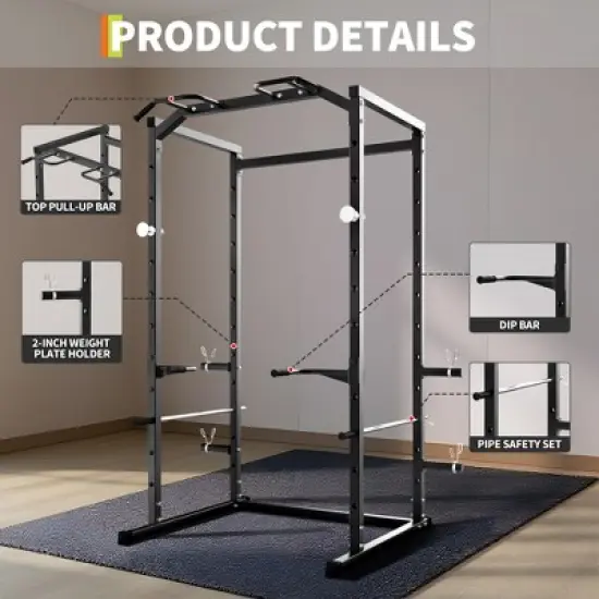 Power Cage Squat Rack with 1100LB Capacity, Adjustable Safety Bars, Pull-Up Bar Included, Heavy Duty Strength Training Power Rack for Home Workouts image {5}