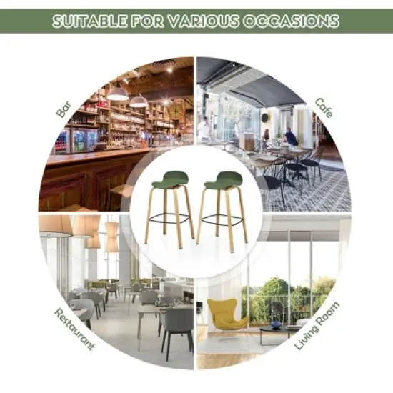 Costway Modern Set of 4 Barstools 30inch Pub Chairs w/Low Back & Metal Legs Green image {4}