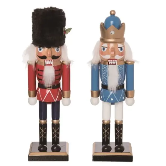 Transpac Christmas Wood Traditional Nutcracker Set of 2 Christmas Home Decorations image {1}