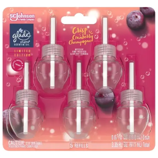 Glade PlugIns Scented Oil Air Freshener - Crisp Cranberry Champagne Refill - 3.35oz/5pk image {3}