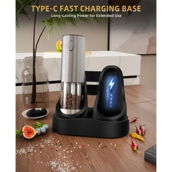 SUGIFT Electric Salt and Pepper Grinder Set - Automatic Refillable Salt and Pepper Grinders with Charging Base & LED Light image {6}