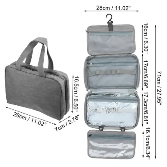 Unique Bargains Travel Toiletry Bag Makeup Bag Organizer Toiletry Organizer Travel Cosmetic Bag Waterproof Polyester Gray 1pc image {3}