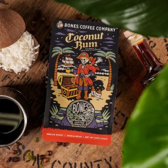 Bones Coffee Company Coconut Rum Whole Coffee Beans Coconut Rum Flavor 12 oz Medium Roast (Whole Bean) image {2}