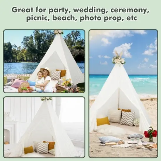 Costway 85'' Height 5 Sides Huge Lace Play Tent for Kids Adult Wedding w/ Light Strings image {6}