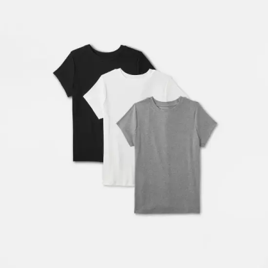 Women's Short Sleeve Ribbed 3pk Bundle T-Shirt - A New Day&trade; Black/White/Gray image {3}