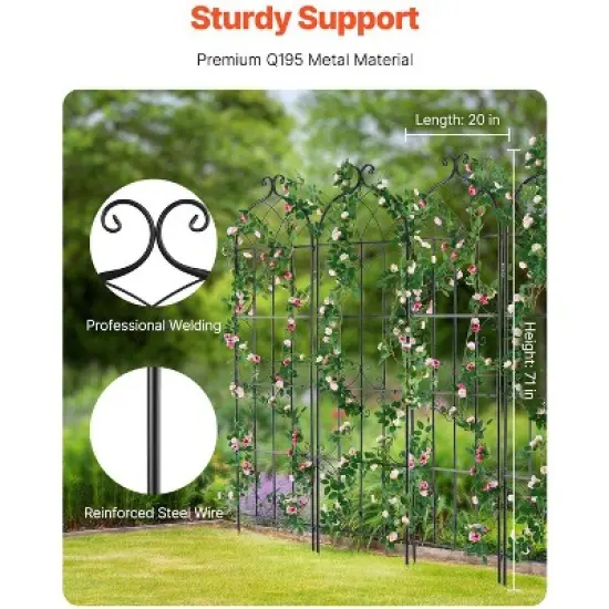 VEVOR Garden Trellis for Climbing Plants, 71 x 20 in, 4 Packs Rustproof Metal Garden Flower Trellis, Outdoor Climbing Rose Trellis Cucumbers Support image {2}