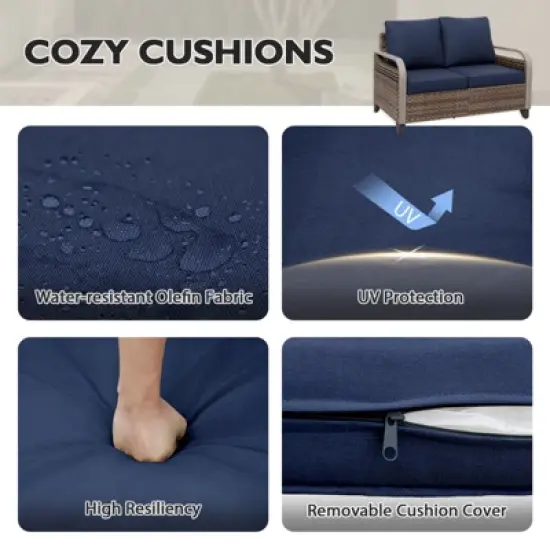 EAGLE PEAK Wicker Outdoor Patio Sofa Modern Rattan Patio Furniture Loveseat for Backyard Deck Porch Balcony, 2 Seat Loveseat image {4}