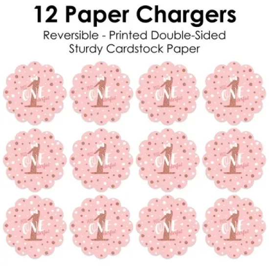 Big Dot of Happiness 1st Birthday Little Miss Onederful - Girl First Birthday Party Round Table Decorations - Paper Chargers - Place Setting For 12 image {4}