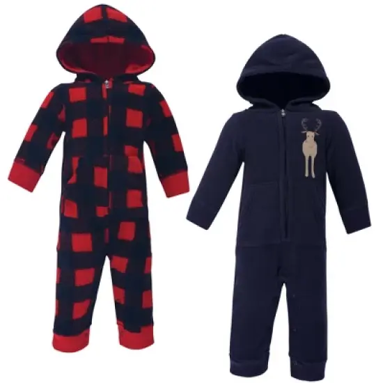 Hudson Baby Infant Boy Fleece Jumpsuits, Coveralls, and Playsuits 2pk, Forest Moose image {2}