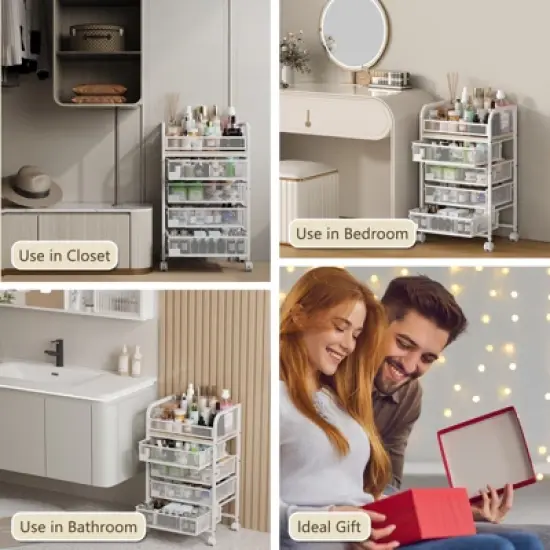 Makeup Organizer with Drawers, Skincare Storage, Floor Skincare Organizers with Wheels Nameplates,Vanity Cosmetic Holder for Perfume, Nail Polish image {8}