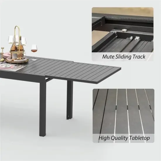 GlasFlength Patio End Tables, Black Expandable Metal Aluminum, Dimensions, 88.98"*32.68"*29.53" image {2}