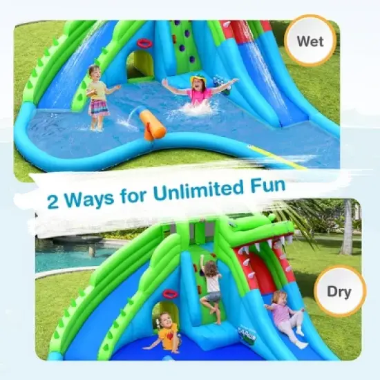 Costway Inflatable Kid Bounce House Dual Slide Climbing Wall Splash Pool w/Bag image {5}
