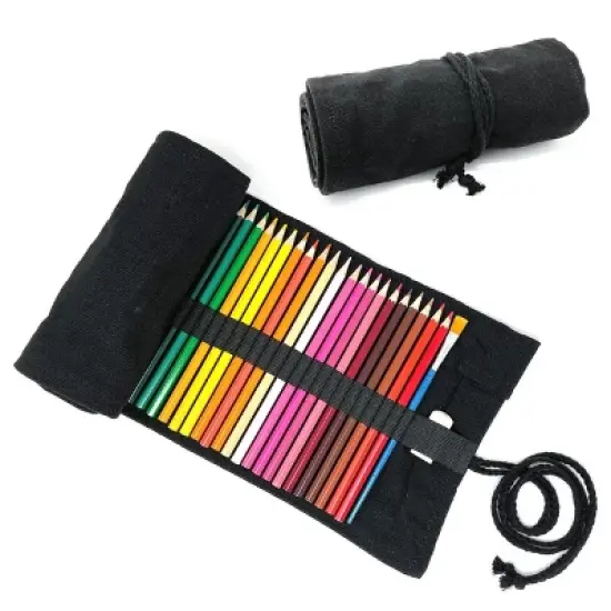 Wrapables Pencil Roll Organizer, Colored Pencil Wrap Pouch (72 slots), Black image {6}
