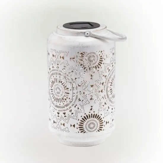 Outdoor Metal Lace Cutout Lantern with Rotating LED Lights Antique White - Alpine Corporation image {2}