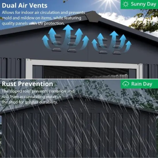 Acekool 8x15 FT Metal Outdoor Storage Shed, Large Garden Tool Shed with Lockable Sliding Door, Vents, Sloped Roof, Waterproof for Backyard, Gray image {1}