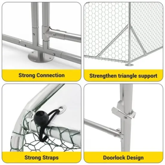 Chicken Coop, Large Metal Chicken Run - Walk in Poultry Cage with Waterproof Anti-UV Cover, Spire Roof for Outdoor Farm Use image {5}