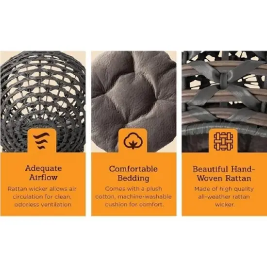 Huntley Pet Rattan Cat Bed Condo, Elevated with Round cushion image {8}