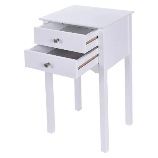 Costway Side Table End Accent Table Night Stand W/ 2 Drawers Furniture White image {9}