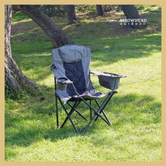 Arrowhead Outdoor Portable Folding Camping Quad Chair w/ 6-Can Cooler, Heavy-Duty Carrying Bag, Supports up to 450lbs (Granite Grey) image {3}