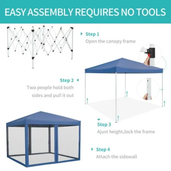 Pop Up Canopy Tent 10 ft. x 10 ft. Mosquito Netting & Wheeled Bag, One Push Setup, 3 Height Sun Shelter image {5}