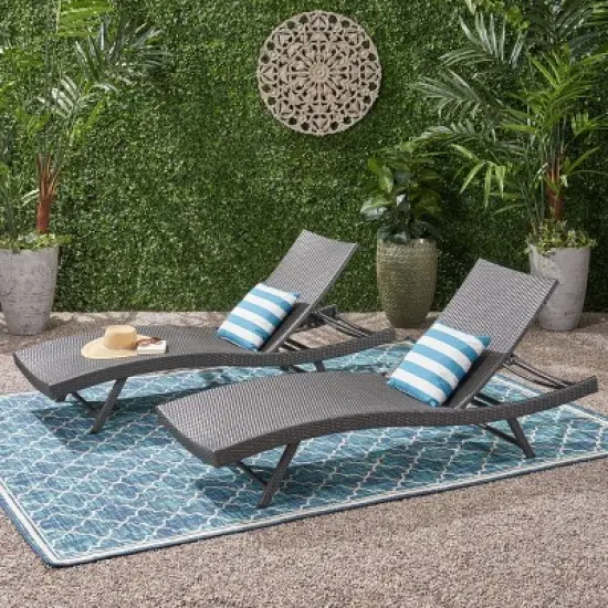 2 PCS Patio Lounge Chair Chaise Recliner Weather Resistant without Cushion-Christopher Knight Home image {6}