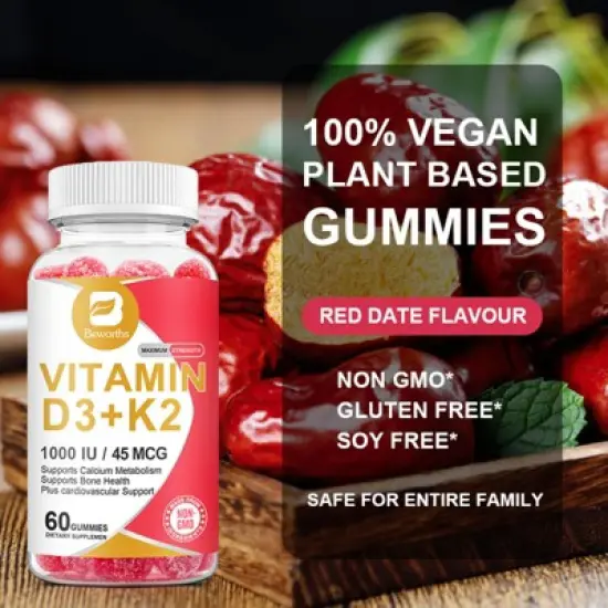 B Beworth Natural Vitamin D3 + K2 Gummies, 60 Gummies image {4}