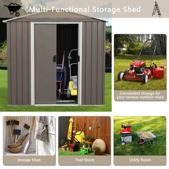 Outdoor Metal Storage Shed With Floor Frame Sun Protection Waterproof Storage House With Lockable Sliding Door,Sharp tip,gray,6ft*5ft image {1}