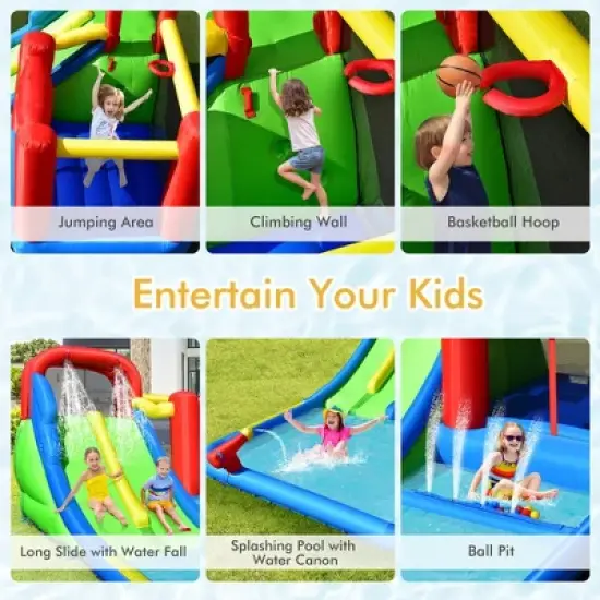 Costway Inflatable Water Slide Kids Jumping Bounce Castle w/ Ocean Balls & 780W Blower image {8}