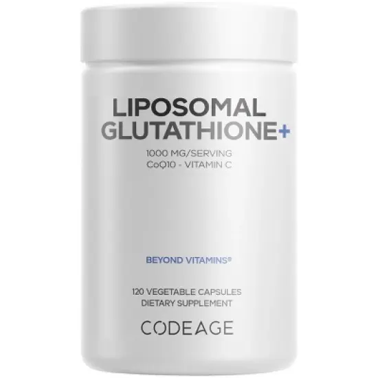 Codeage Liposomal Glutathione+ Supplement - 1000 mg Reduced L-Glutathione Pills, Vitamin C Ascorbic Acid, Skin & Antioxidant Support - 120 Capsules image {9}