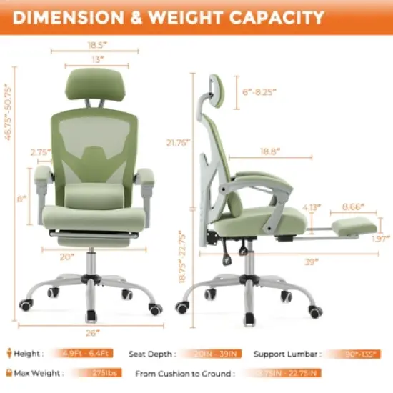 DOMETOUR Gaming Ergonomic Foot Rest Reclining, High Back Mesh Home Office Computer Desk Chair image {4}