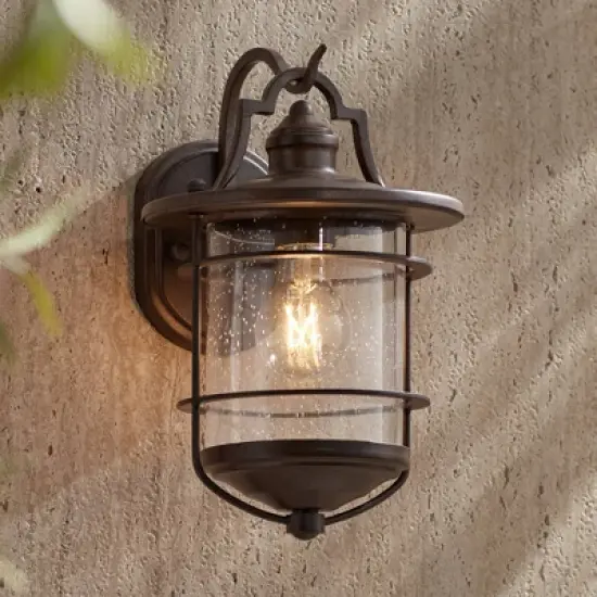 Franklin Iron Works Casa Mirada Industrial Rustic Outdoor Wall Light Fixture Vintage Bronze 12" Clear Seedy Glass for Post Exterior Barn Deck House image {5}