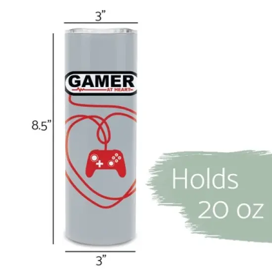 Elanze Designs Gamer At Heart Red Controller 20 ounce Stainless Steel Travel Tumbler image {1}