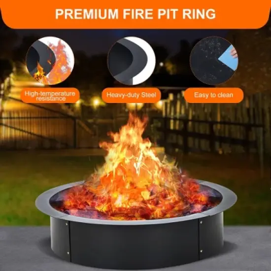 30 Inch Outdoor Fire Pit Ring, 2.5mm Heavy Duty Steel Round Fire Pit Insert, 36 In-Outer Wood Burning Fire Pit Kit, 10 Inch Height Campfire Ring image {8}