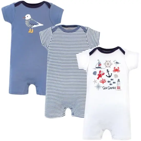 Hudson Baby Infant Boy Cotton Rompers 3pk, Sea Shore image {4}